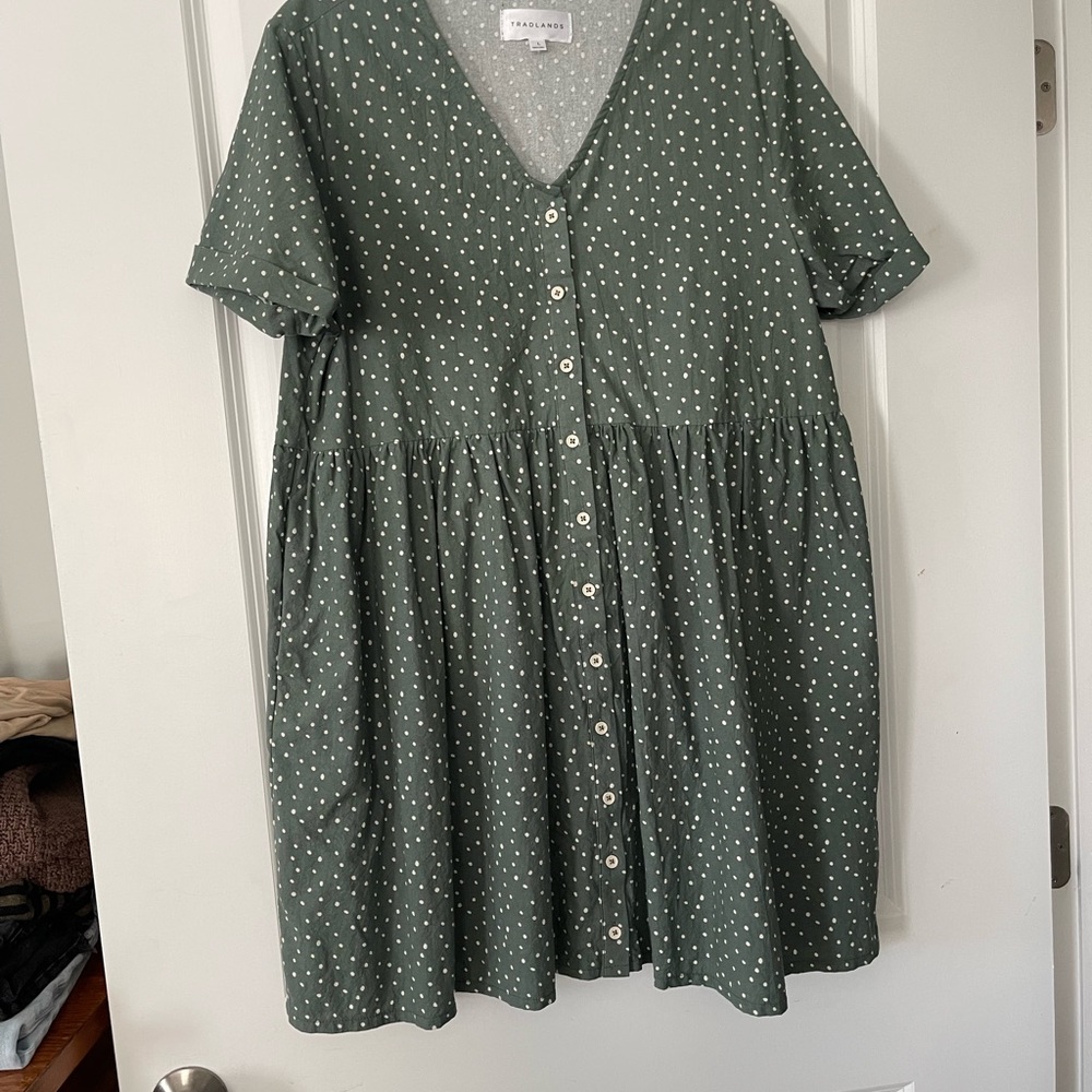 Tradlands Nell Dress Green Polka Dot Button-Down